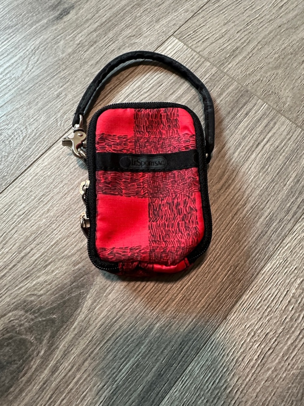 Vintage LeSportsac Red and Black Patterned Wristlet Pouch